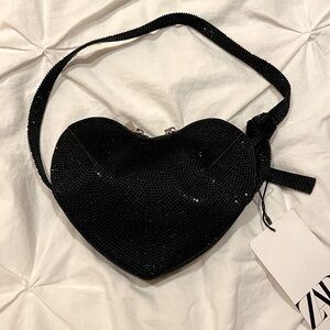Zara Micro Heart Rhinestone Black Bag